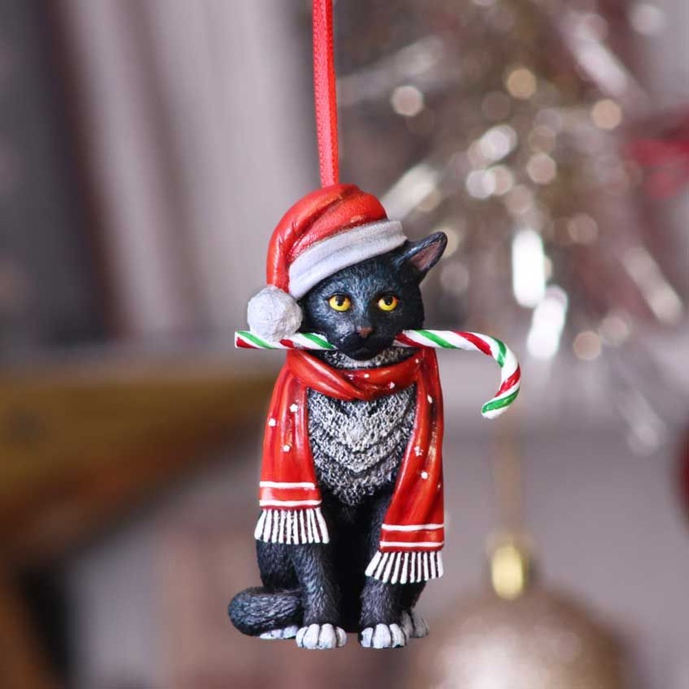 Nemesis Now - Candy Cane Cat Weihnachtskugel - Mehrfarben